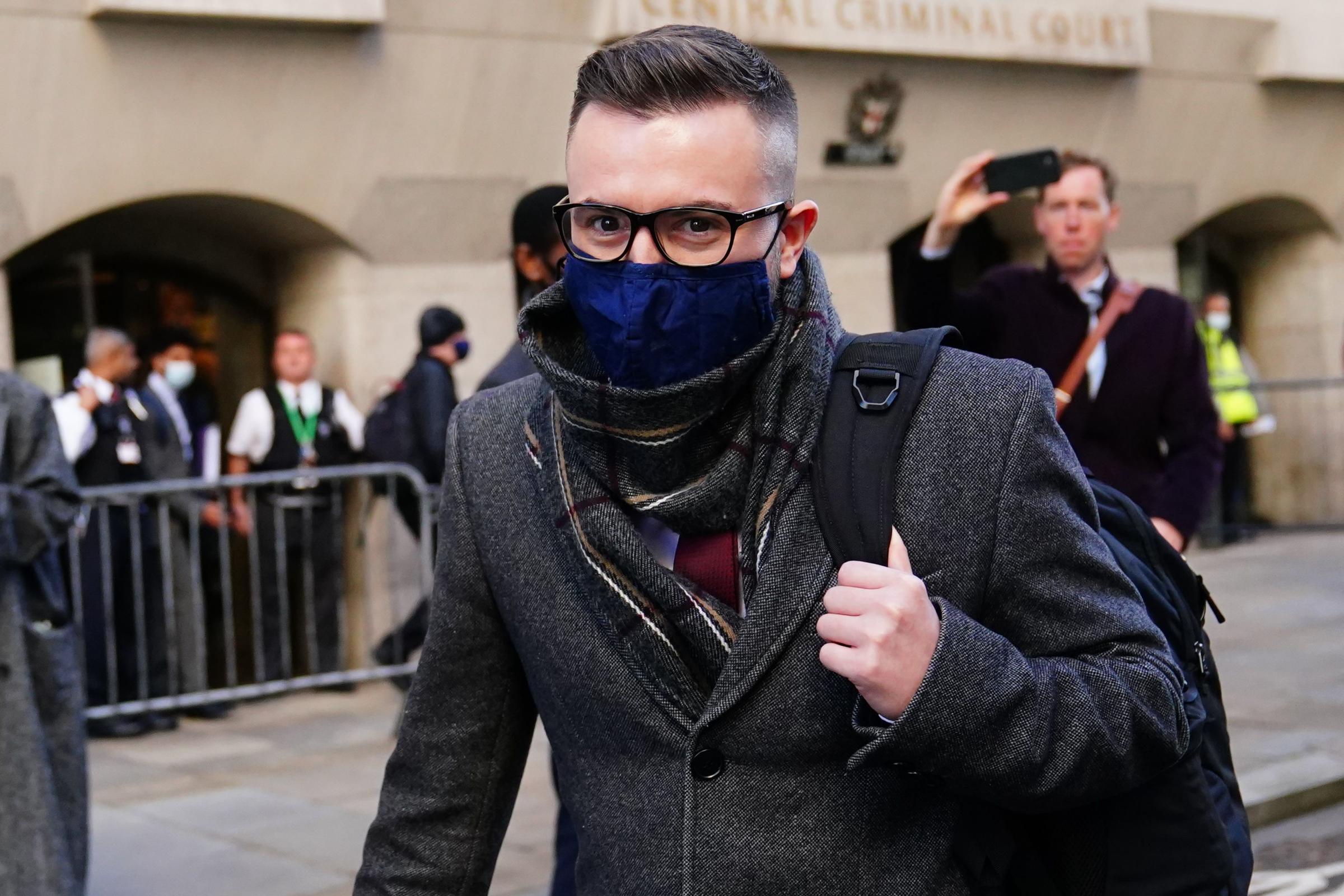 Pc Jamie Lewis leaves the Old Bailey in London, after pleading guilty to misconduct in a public office. Picture date: Tuesday November 2, 2021. PA Photo. It is alleged that Pc Deniz Jaffer and Pc Jamie Lewis shared pictures of a double murder scene of